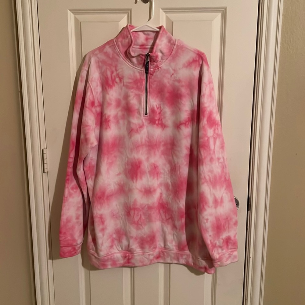 3/4 zip Charles river sweatshirt.. pink and white tye dye